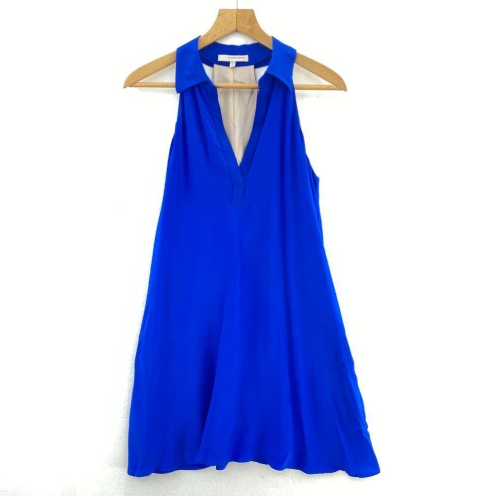 Lavender Brown Silk Blue Collared Sleeveless Mini Dress